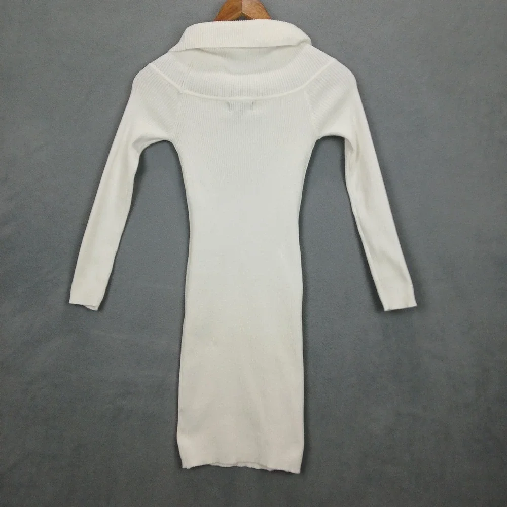 Say What Sweater Dress Womens Medium‎ White Ribbed Knit Long Sleeve Turtleneck